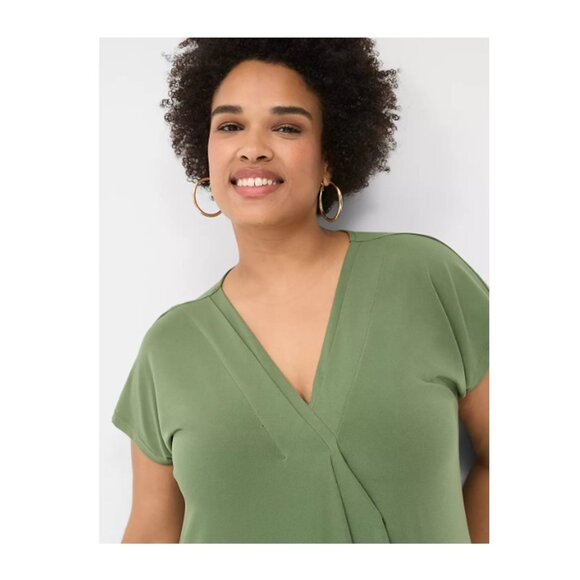 LANE BRYANT UEC Size 18/20 V-Neck Pleat-Front Jersey Midi Dress Green - Picture 2 of 13